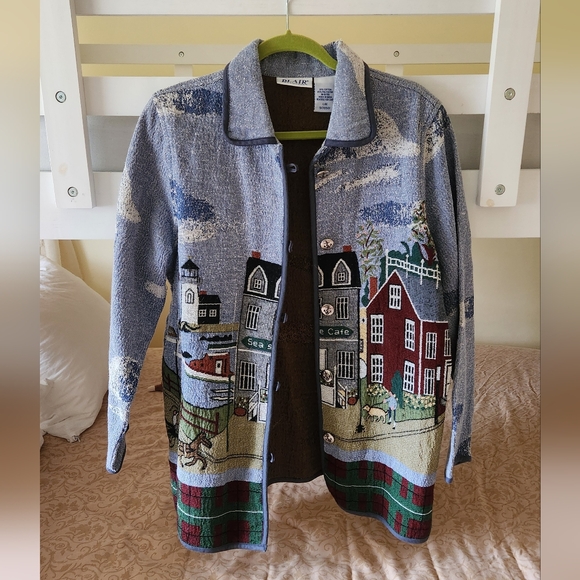 Blair Jackets & Blazers - Vintage Blair Seaside Horse Dog Tapestry Jacket Womens Large Button Up Coastal